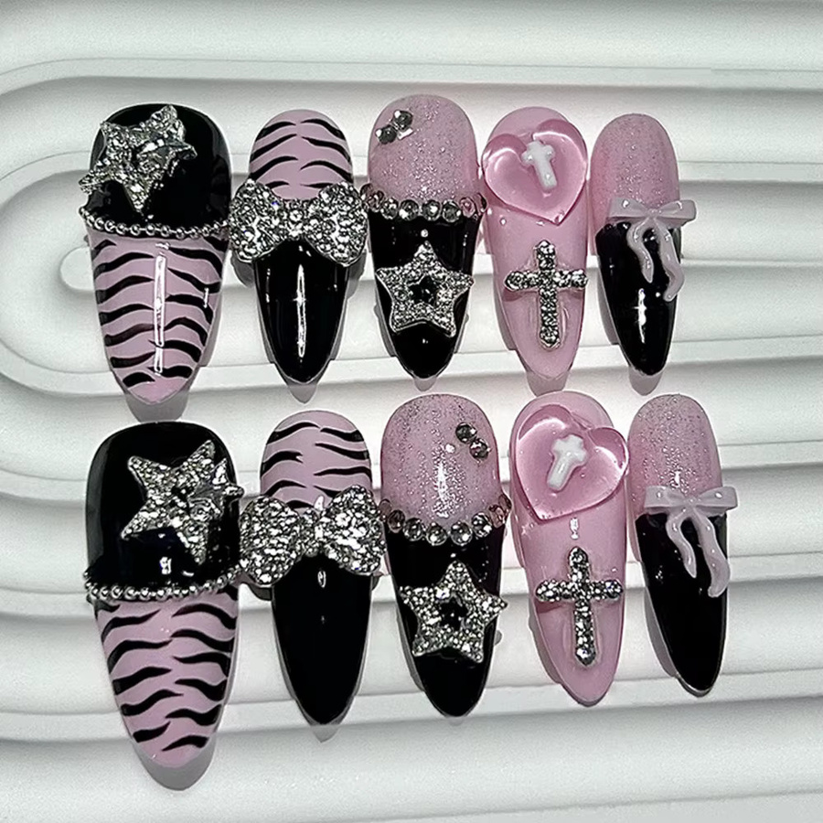 GIOIO Press On Nails, Schwarz Rosa, Glänzend - Bild 2