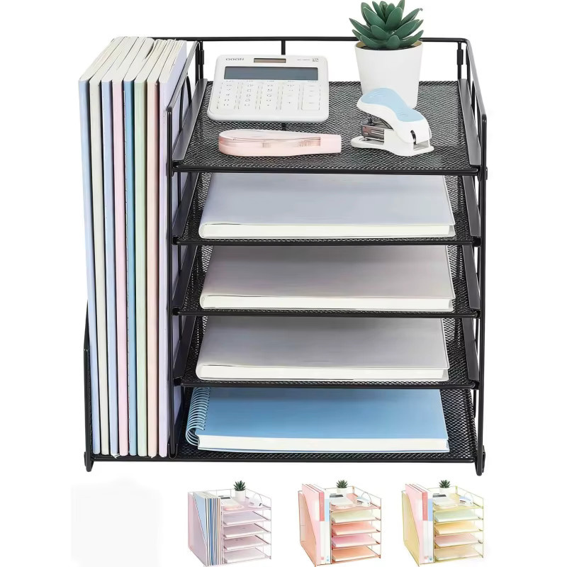 5-teiliger Desktop-Dokumentenorganizer aus Metall in Schwarz als mehrschichtiges Aktenregal und Aufbewahrungsbox für deinen Bürobedarf - Bild 5