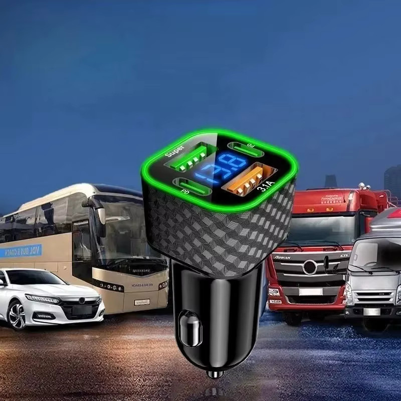 4 in 1 Autoladegerät für Honor mit Spannungsanzeige und Dual PD Schnellladeadapter, USB und Typ-C, Schwarz - Bild 4