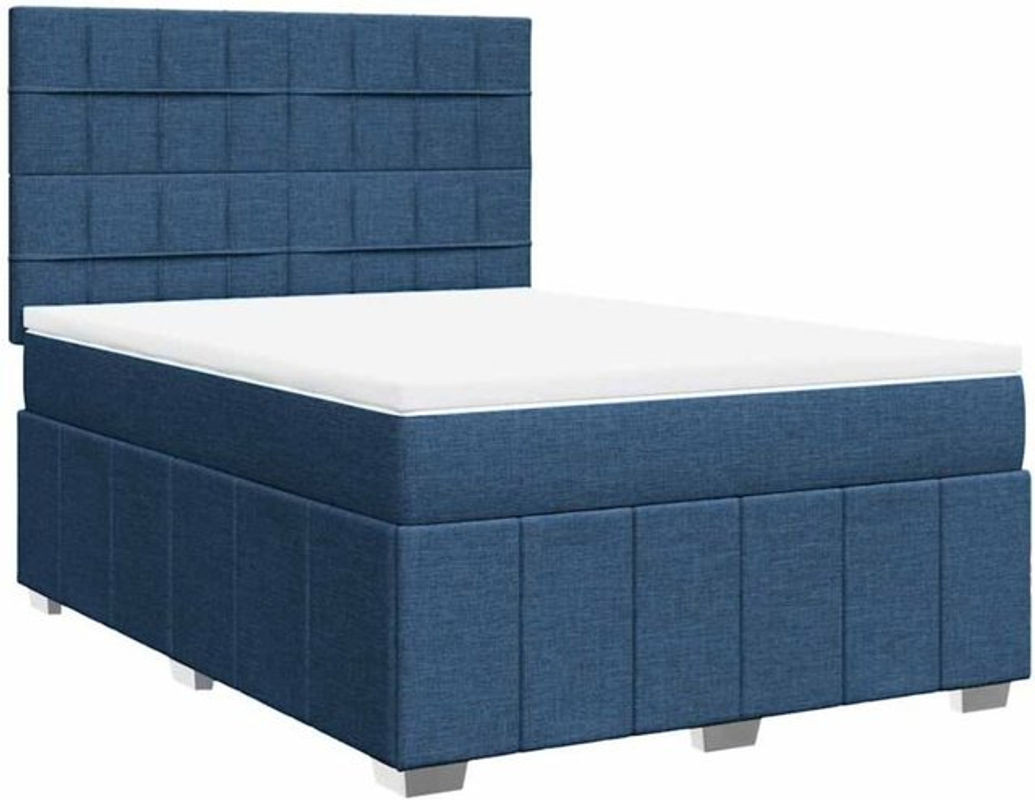 Vidaxl Boxspringbett mit Matratze in Blau und Weiß aus Stoff, B/T/H: 140 x 190 cm - Bild 1