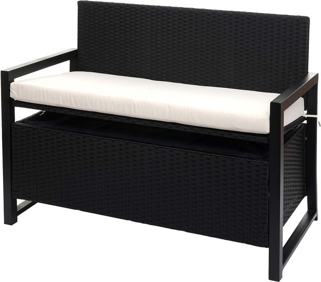 MCW Poly-Rattan 2er Gartenbank als Truhenbank mit Staufach und Sitzkissen, Farbe Anthrazit und Beige - Bild 1