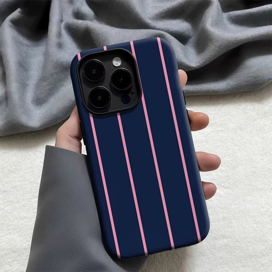 Potdemiel iPhone Handyhülle mit marineblauen und rosafarbenen Streifen und doppellagiger Rückseite für iPhone 16, 15, 14, 13, 12, 11 und Pro Max Plus - Bild 4