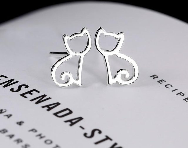 Allbestart Ohrringe Katze Stud, Silber, Messing, Damen - Bild 1
