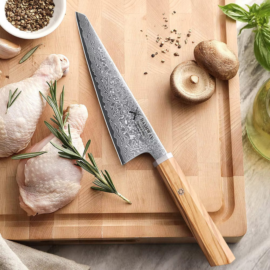 DASHWAY Honesuki Allzweckmesser aus Damaszener Stahl mit Holzgriff, handgefertigtes Profi-Küchenmesser für Fleisch und Obst, 15,24 cm - Bild 2