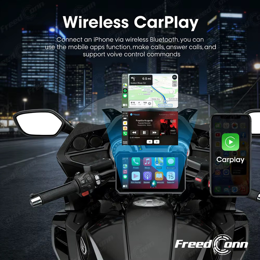 Freedconn Motorrad-Navigationssystem mit Carplay und Android Auto, tragbarer wasserdichter Monitor in Schwarz - Bild 4
