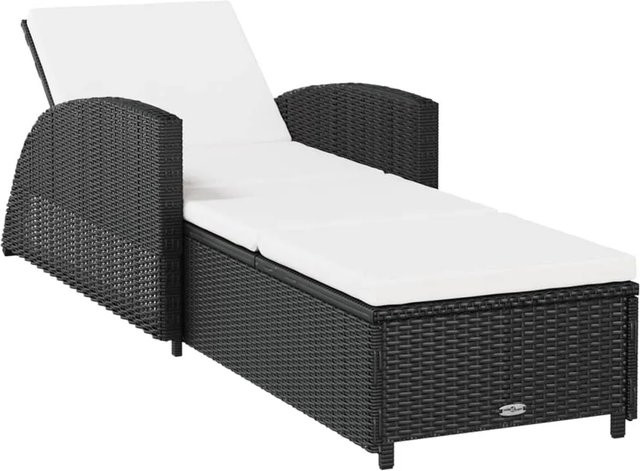 Furnicato Sonnenliege aus schwarzem Poly Rattan mit cremeweißer Auflage und Armlehnen - Bild 1