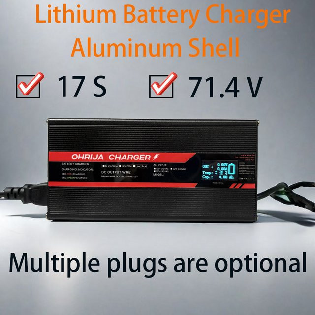 OHRIJA Schnellladegerät 71,4V 12A für 17-Saiten 62,9V Lithium-Batterien mit intelligentem Display und Lüfter in Schwarz und Rot - Bild 1