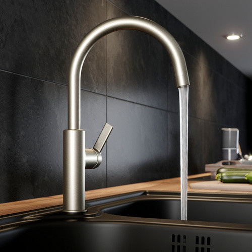 LENZ Küchenarmatur ANELA aus Messing in Edelstahloptik Silber mit schwenkbarem Auslauf und wassersparender Funktion - Bild 2
