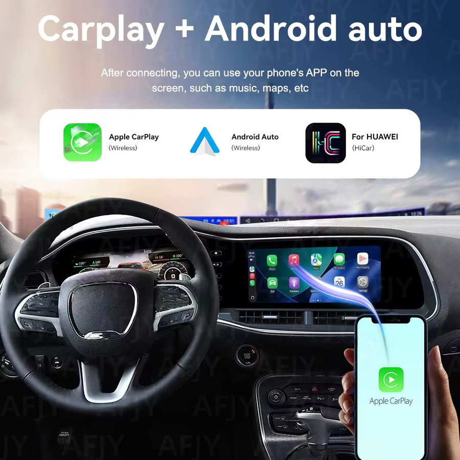 YANFU Digitaler Kilometerzähler mit 12,3 Zoll Bildschirm für Dodge Challenger SRT Hellcat 2010-2023, Android CarPlay mit GPS Navi, Schwarz - Bild 5
