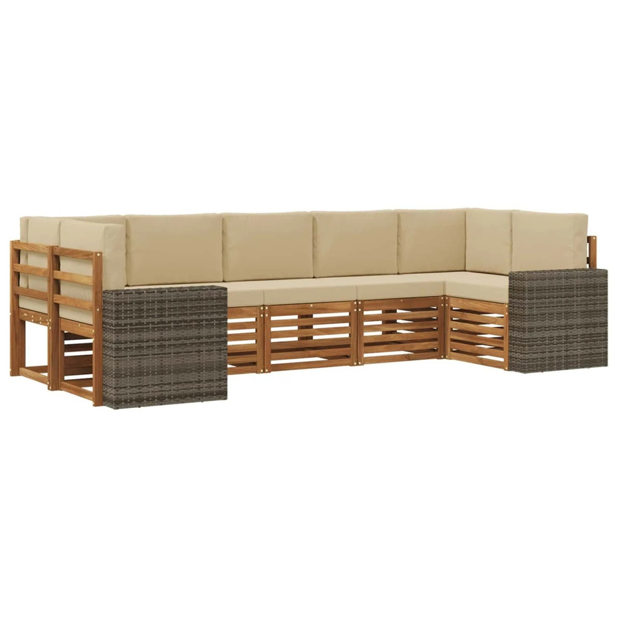 vidaXL Ecksofa Set in L-Form aus Akazienholz und Polyester in Natur-Beige mit Kissen und Armlehnen - Bild 2