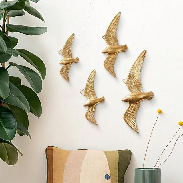 4er-Set dekorativer Wandbehang in goldener Vogelform für Wohnzimmer und Party-Dekoration - Bild 1