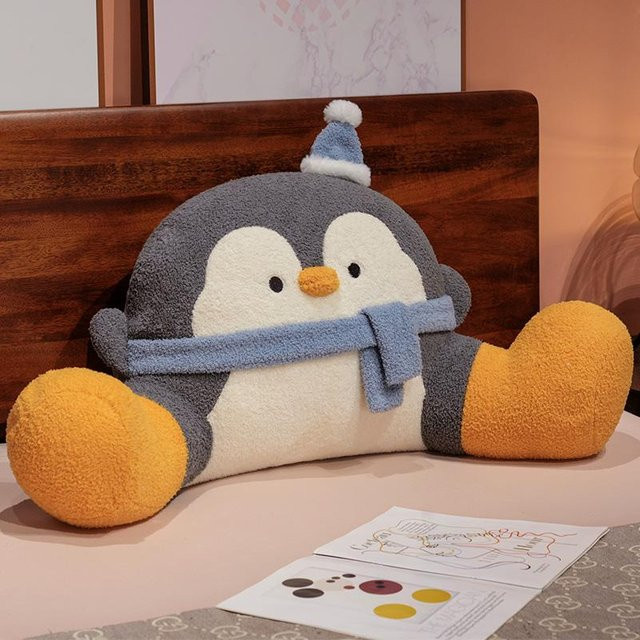 Binchi Fitness Plüsch Pinguin Dreieckskissen als weiches Rückenkissen in Grau, Breite: 40 cm - Bild 1