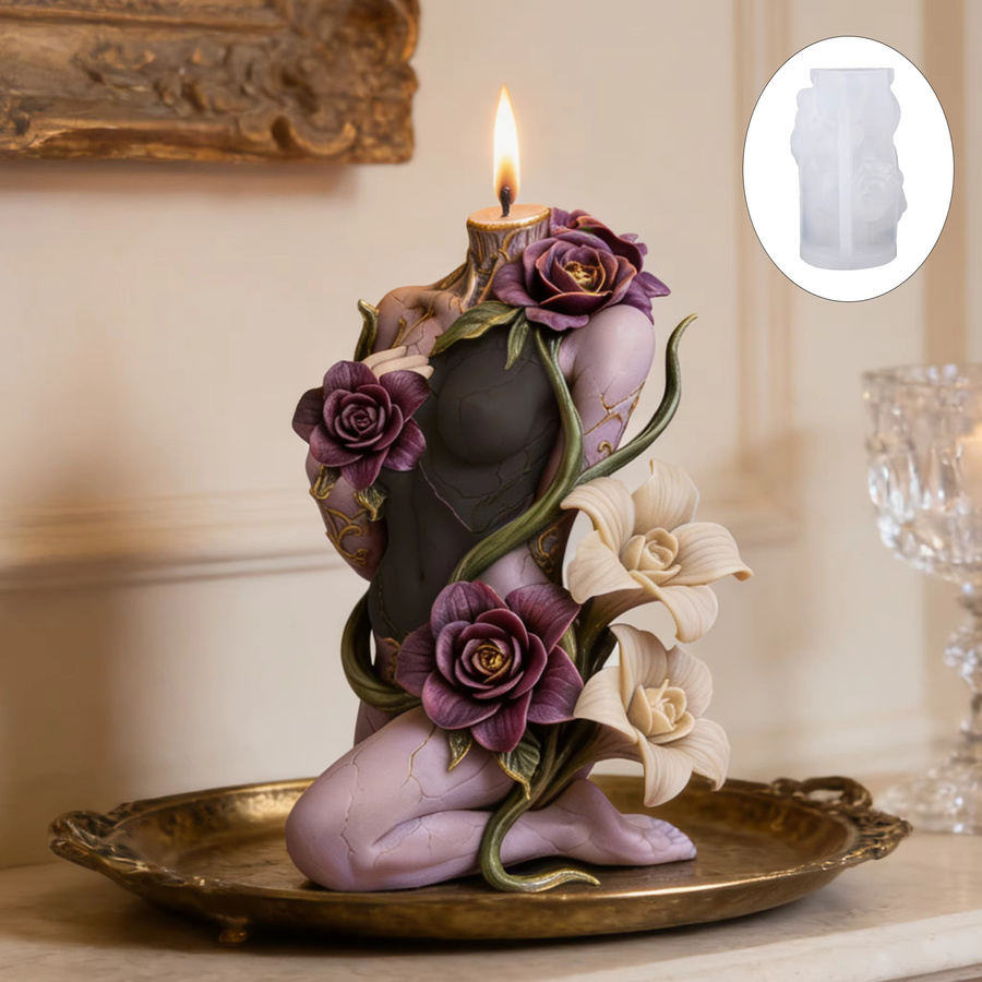 Gotische Kerzenform in Menschengestalt mit Rosen- und Calla-Lilienrelief im Antique-Stil für deine DIY-Duftkerzen - Bild 2