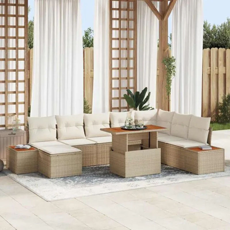 Modernes Gartenmöbel-Set aus Polyrattan und Akazie in Beige mit 8 Teilen von vidaxl - Bild 1