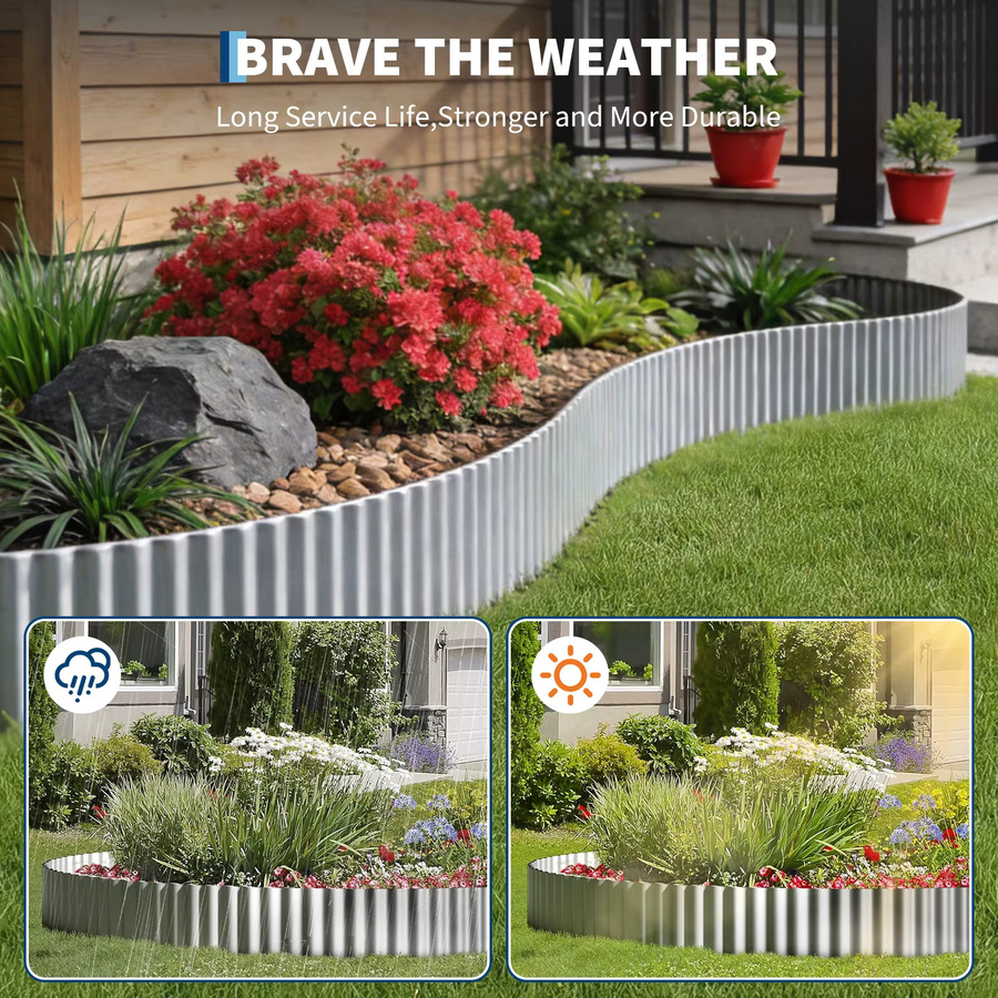 HiMISS Flexibles Wellblech-Gartenelement aus verzinktem Stahl in Silber als dekorative Landschaftskante und Rasentrenner für Blumenbeete und Gehwege - Bild 3