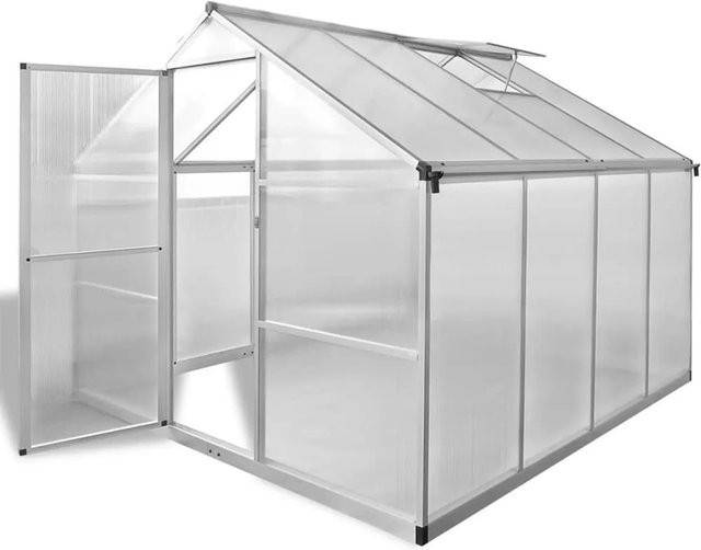 vidaXL Gewächshaus mit Fundament aus Aluminium und Polycarbonat, Transparent, 6,05 m² - Bild 1