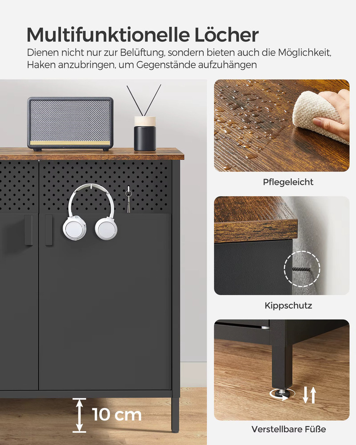 SONGMICS Sideboard im Industriestil mit Doppeltür und verstellbarem Einlegeboden aus Metall in Matt - Bild 6