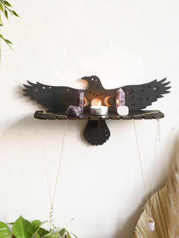 Schwebendes Wandregal in Adlerform aus Holz in Schwarz als rustikale Dekoration - Bild 2