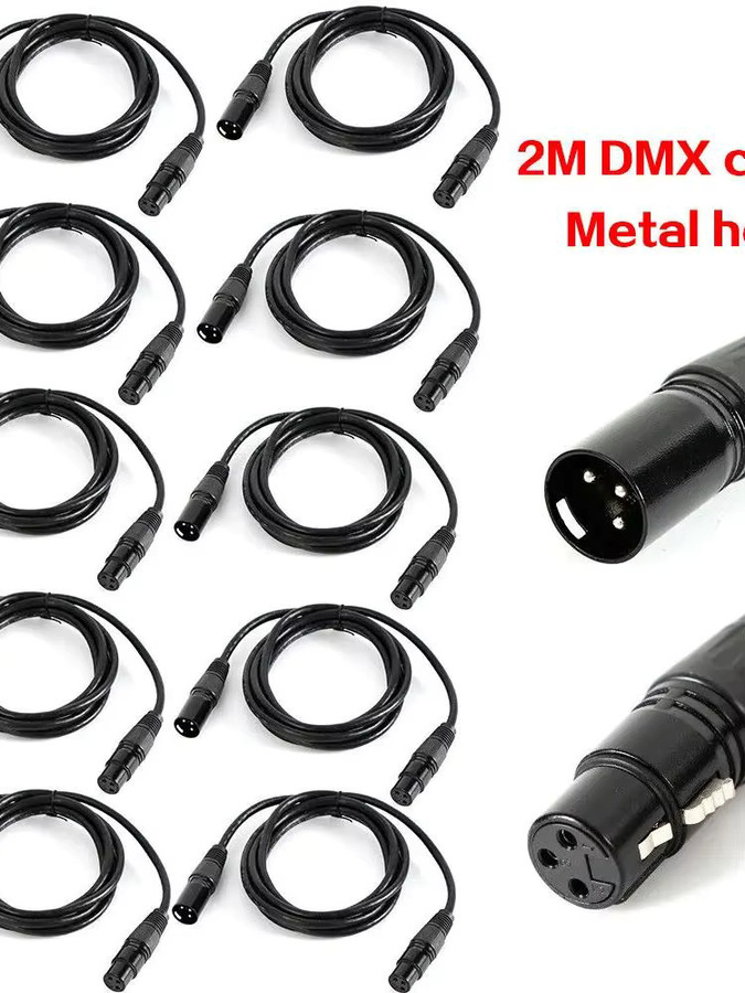 10er Set DMX-Kabel 3-polig in Schwarz, 2m Audio-Steuerkabel für Bühnenbeleuchtung, Moving Heads und DJ-Equipment - Bild 7