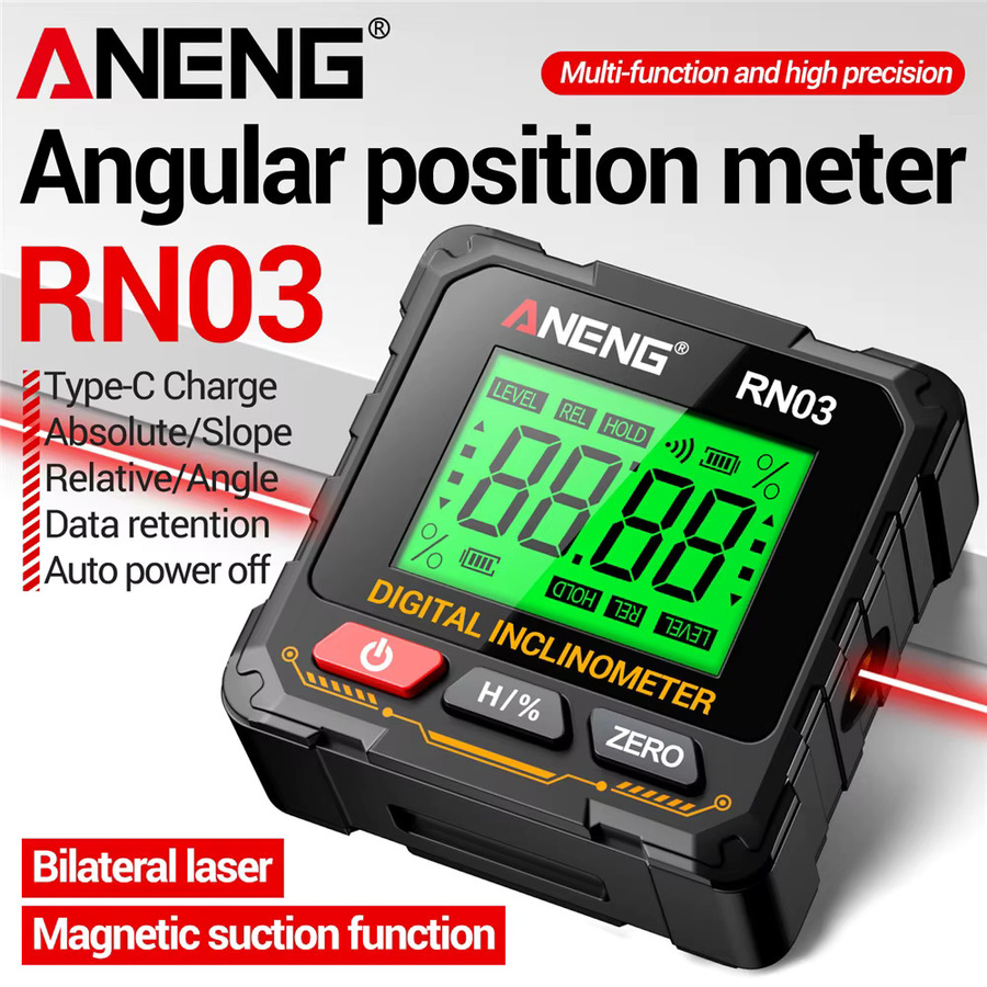 ANENG RN02/RN03 Digitaler Winkelmesser mit Laser und Wasserwaage, magnetischer wiederaufladbarer Neigungsmesser mit USB-Anschluss - Bild 4