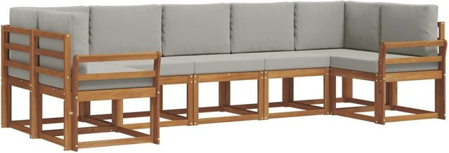 vidaXL Outdoor-Sofagarnitur aus Akazienholz in L-Form mit Kissen, 7-teilig, Grau und Natur - Bild 1