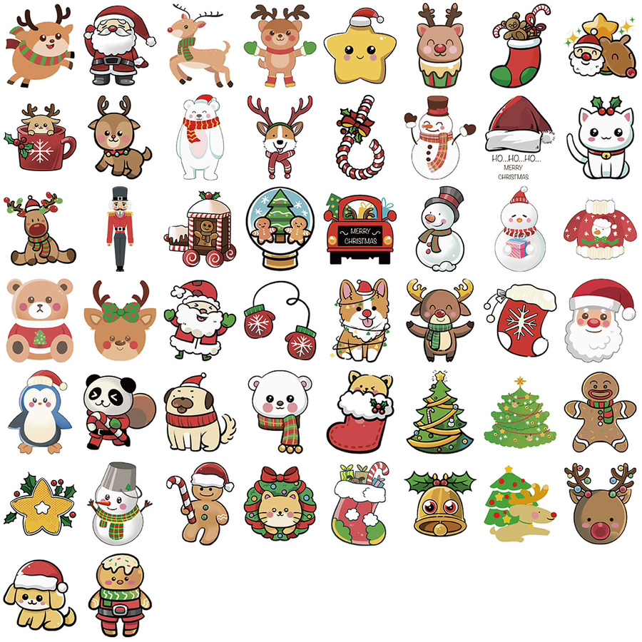 50 oder 100 Stück Cartoon Weihnachtsfeier Doodle Aufkleber, wasserfeste DIY Aufkleber in Multicolor für Notebook, Gepäck und Schreibwaren - Bild 1