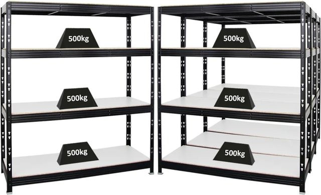 PROREGAL Rhino Profi Schwerlastregal Set aus 4 Einheiten, Schwarz, 4 Melamin-Ebenen, H x B x T: 180 x 160 x 60 cm - Bild 1