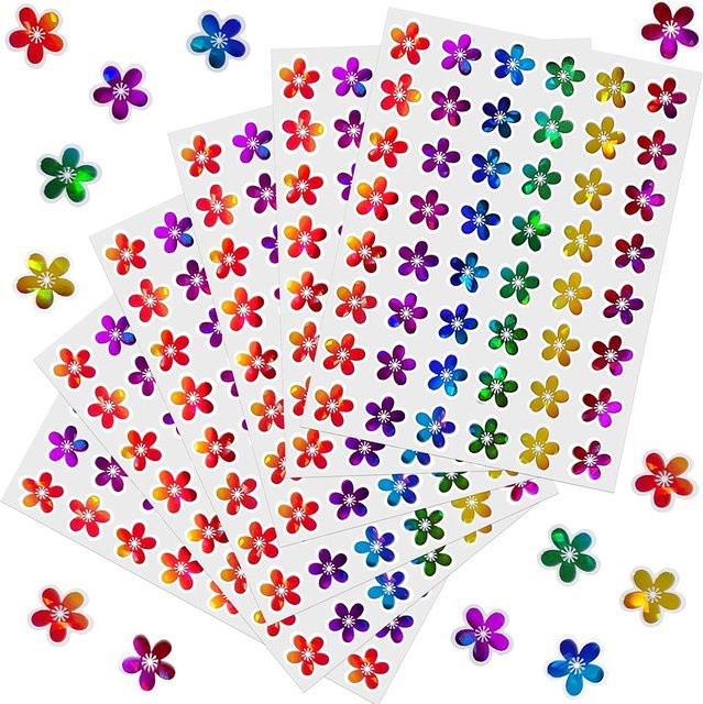 Holografische Belohnungsaufkleber in Multicolour mit Sternen, Blumen und Herzen für Kinder und Schüler, 480 bis 1620 Stück selbstklebende Sticker aus Papier - Bild 1