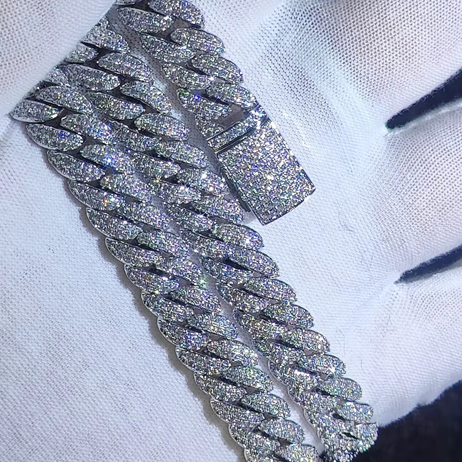 ESKEEM Halskette, kubanische Glieder, 10 mm, 2 Reihen Zirkon, Unisex - Bild 1