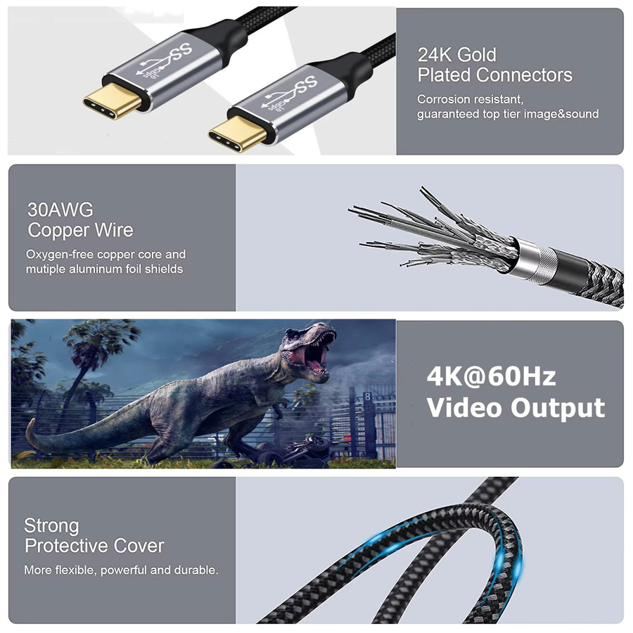 CableDeconn USB C 3.1 Gen 2 Kabel in Schwarz mit 10 Gbit/s Datenübertragung, 4K-Videoausgang und 100 W PD-Schnellladefunktion - Bild 3