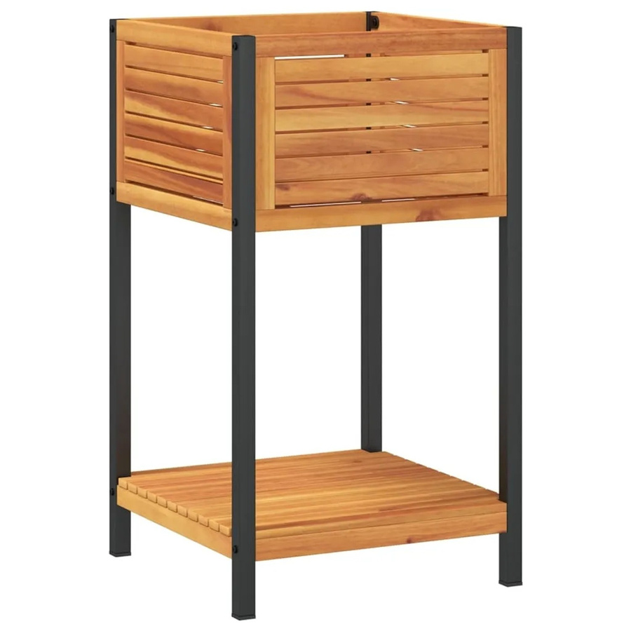 vidaXL Pflanzkübel mit Ablage aus Akazienholz und Stahl, Braun, B/T/H: 45 x 45 x 80 cm - Bild 2