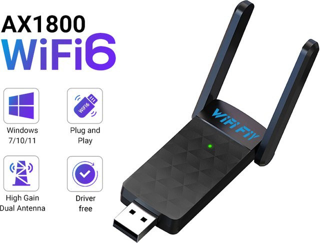 WIFI FIY WiFi 6 USB-Adapter Dual-Band 5G/2,4 GHz mit High Gain-Antenne, USB 3.0 Netzwerkkarte in Schwarz für Windows 10 11 - Bild 1