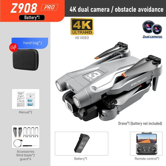 LYZRC Z908 Pro MAX Drohne mit Dual 4K HD Kamera, Hindernisvermeidung und optischer Fluss Positionierung, Grau - Bild 1