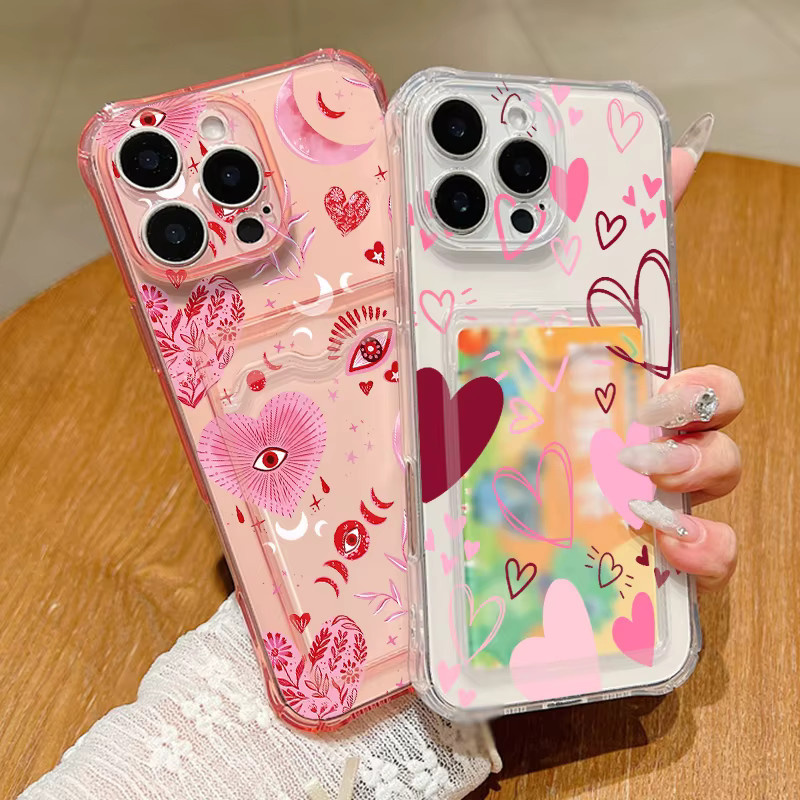 YISHANGOU Handyhülle mit Herz-Muster und Kartenfach aus weichem Silikon, transparent, passend für iPhone 17, 16 Pro Max, 15, 14 und 13 Pro Max - Bild 2