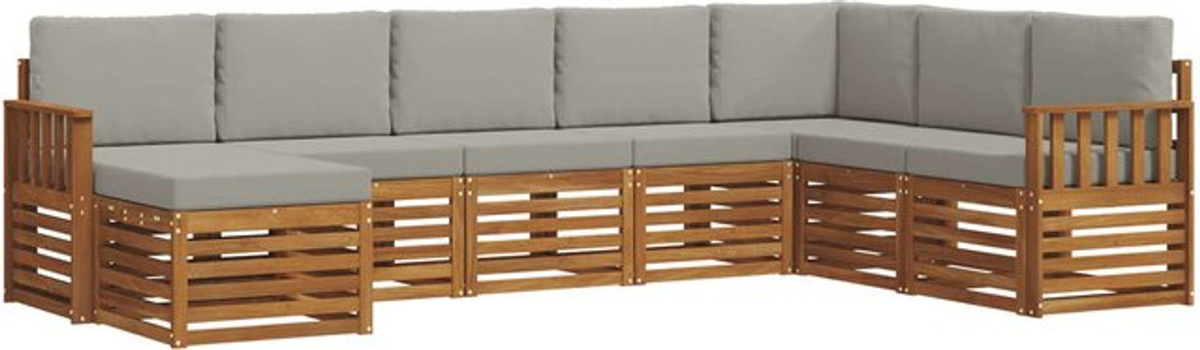 vidaXL Outdoor-Sofagarnitur aus Akazie mit 8-teiligem Set und Kissen in Natur und Hellgrau - Bild 1