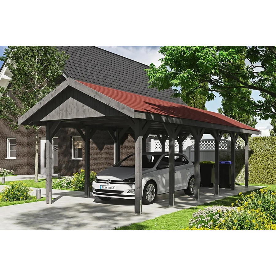 Skan Holz Carport Wallgau Satteldach aus Fichtenholz in Schiefergrau, B: 380 cm, T: 900 cm, H: 313 cm - Bild 2