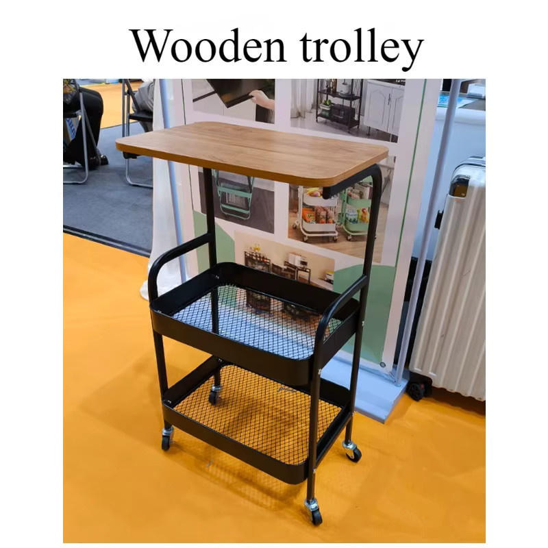 LIUSHADUOLA Couchtisch aus Holz in Braun im Industrial Design mit Rollen, rechteckiger Holzwagen für Wohnzimmer und Schlafzimmer, B/T/H: 77 x 40 x 0 cm - Bild 3