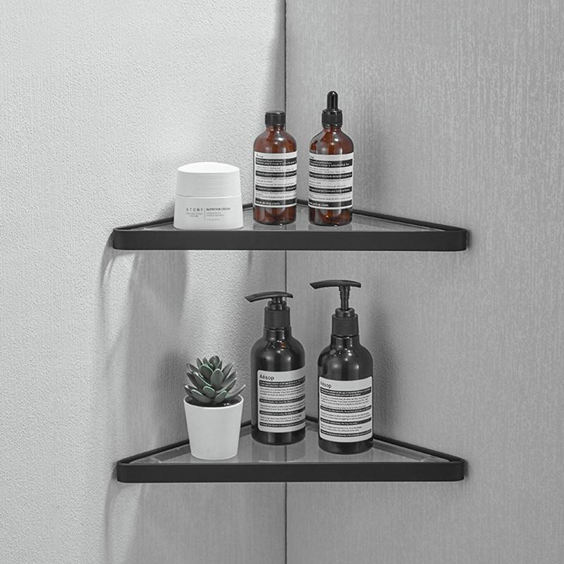 XMSJ Eckregal für das Badezimmer aus Edelstahl 304 und Glas in Schwarz und Transparent - Bild 1