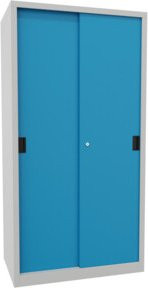 Pavoy Schiebetürenschrank aus Stahl mit 4 verzinkten Böden, Farben: Grau und Blau, B/T/H: 195,0 x 100,0 x 60,0 cm - Bild 1