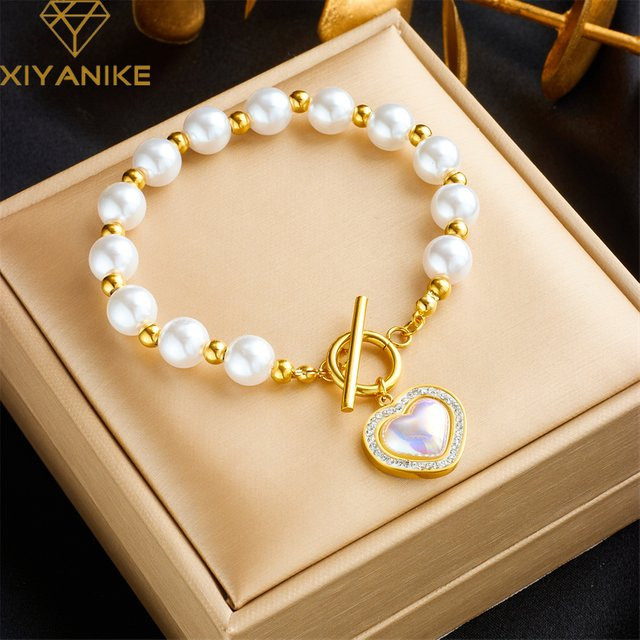 Xiyanike Armband, Edelstahl, Gold, Perlen, Herz, Damen - Bild 1
