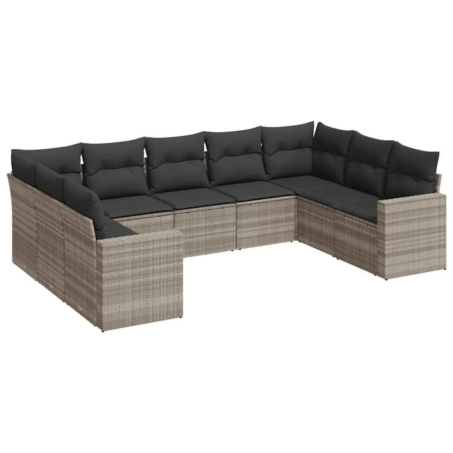 vidaXL 9-teilige Garten-Sofagarnitur in L-Form aus Poly-Rattan in Hellgrau mit Kissen und pulverbeschichtetem Stahlgestell - Bild 2
