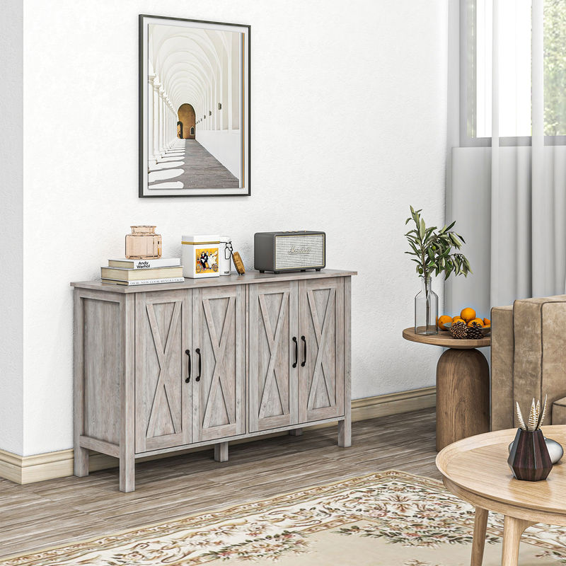 HOMCOM Rustikaler Buffetschrank als TV-Lowboard für bis zu 55 Zoll mit 4 Holztüren und 2 verstellbaren Regalböden, Grau, B/T/H: 120 x 37 x 75 cm - Bild 2