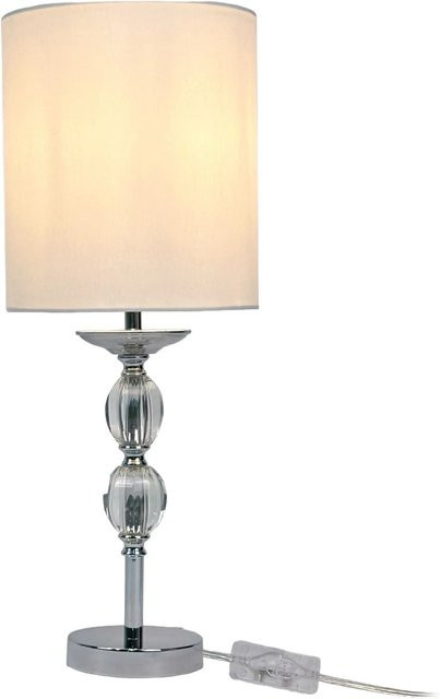 Relaxdays Tischlampe aus Glas und Eisen in Weiß und Silber mit Stoffschirm, Höhe: 50 cm, Durchmesser: 18,5 cm - Bild 1