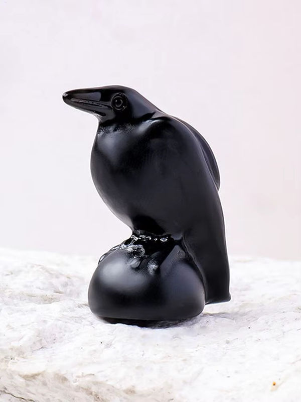 LuckyBird Krähenfigur aus schwarzem Naturstein als handgefertigte Vogelskulptur zur Dekoration - Bild 7
