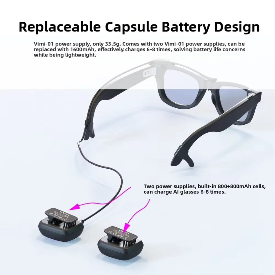 iHseno Magnetische Brillenbatterie für Meta-Brillen, 800mAh Powerbank mit LED-Anzeige in Schwarz - Bild 2
