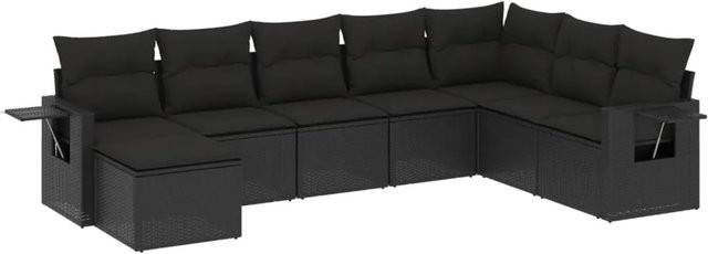 vidaXL 8-teilige Garten-Sofagarnitur in L-Form aus schwarzem Poly-Rattan mit Kissen und pulverbeschichtetem Stahlgestell - Bild 1