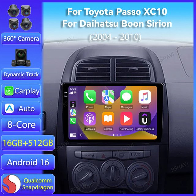 RSNAVI Android 16 Multimedia Autoradio mit Carplay für Toyota Passo XC10 und Daihatsu Boon Sirion 2004 - 2010, 2Din Stereo-Player in Schwarz - Bild 1