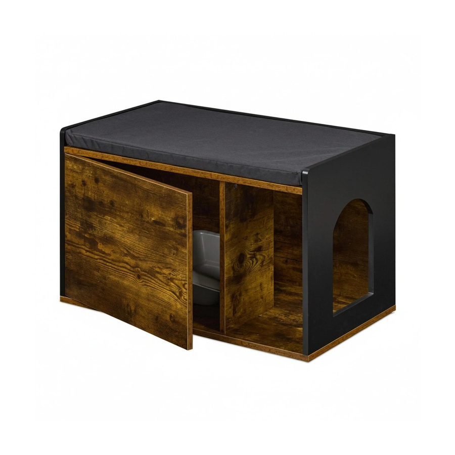 Relaxdays Katzenschrank aus MDF in Schwarz mit Sitzkissen im Industrial Design, B/T/H: 45,5 x 43,0 x 75,0 cm - Bild 2