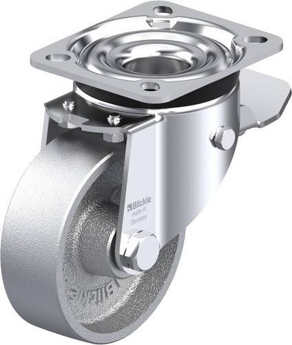 Blickle Lenkrolle LK-G 100G-1-ST mit Feststeller, Rad-Durchmesser: 10 cm, Tragfähigkeit: 350 kg, silber/blau - Bild 1