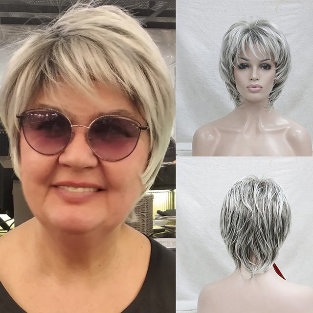 HAIRJOY Kunsthaar-Perücke, lockiger Pixie-Schnitt, Balayage-Grau - Bild 1